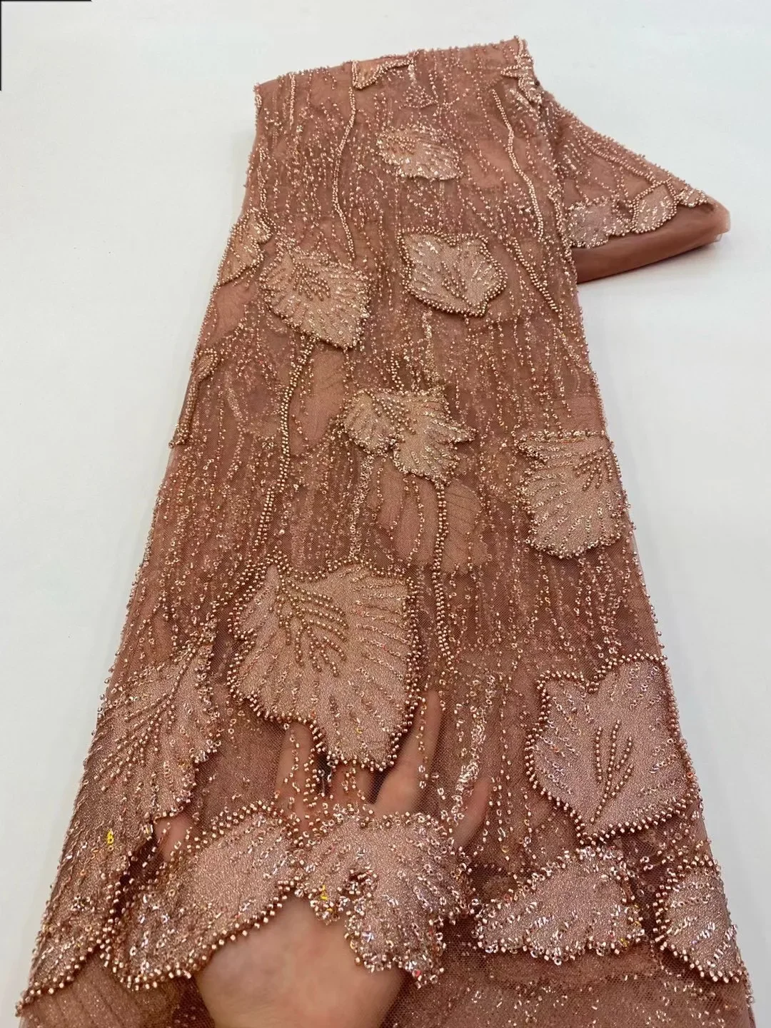 

Luxury African Sequins Beaded Lace Fabric 2025 High Quality 5 Yards Pink French Lace Fabric Nigerian Lace Fabrics Party HXZ5792