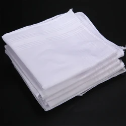 5pcs New White Pocket Cotton Handkerchiefs Reusable Hankie Hanky Special Square Shape Design With Stripe Men 40*40cm