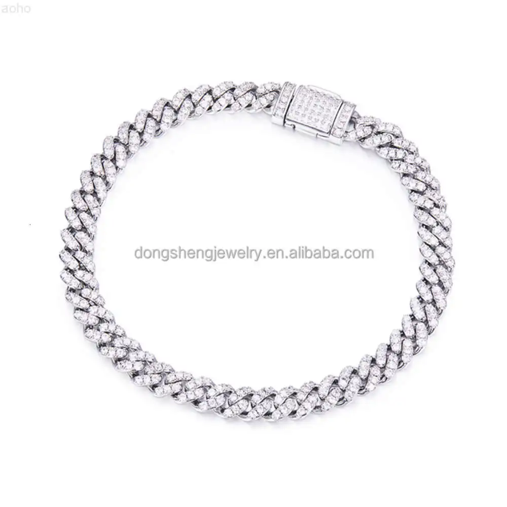 High Quality Cubana Hip Hop Jewelry 6-20mm 925 Sterling Silver Vvs Moissanite Diamond Iced Out Cuban Bracelet Necklace for Men