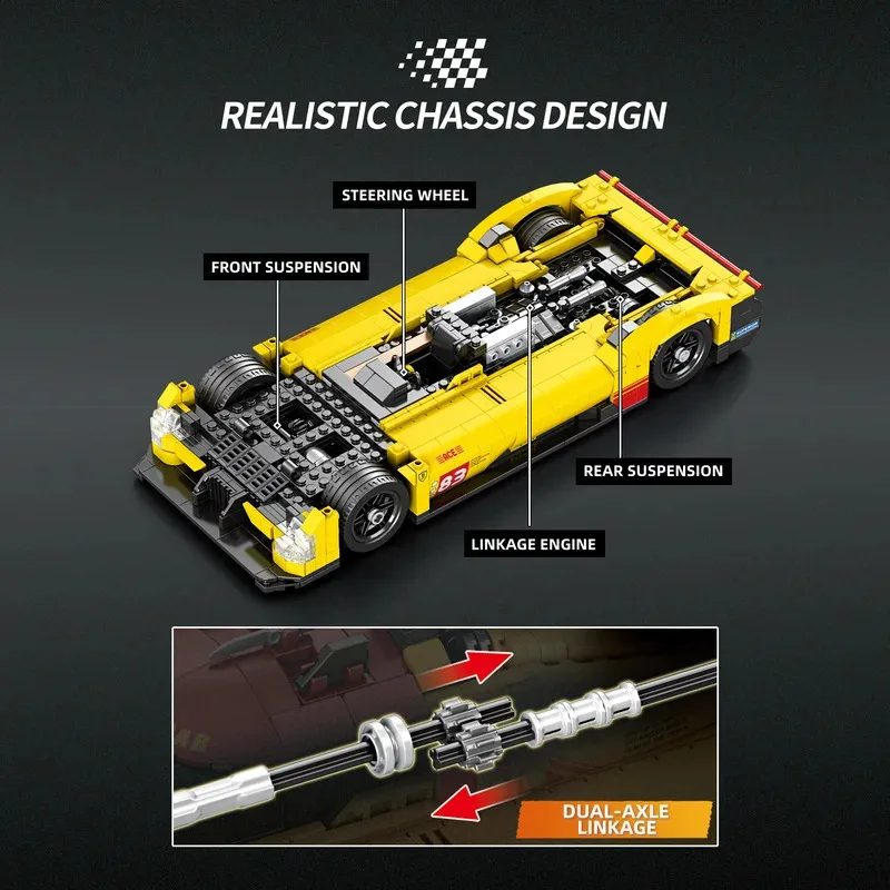 1370pcs 499P Yellow Supercar Building Blocks 1:16 Technical City Sport Speed Racing Car Model Bricks Toys for Kids Adults Gifts