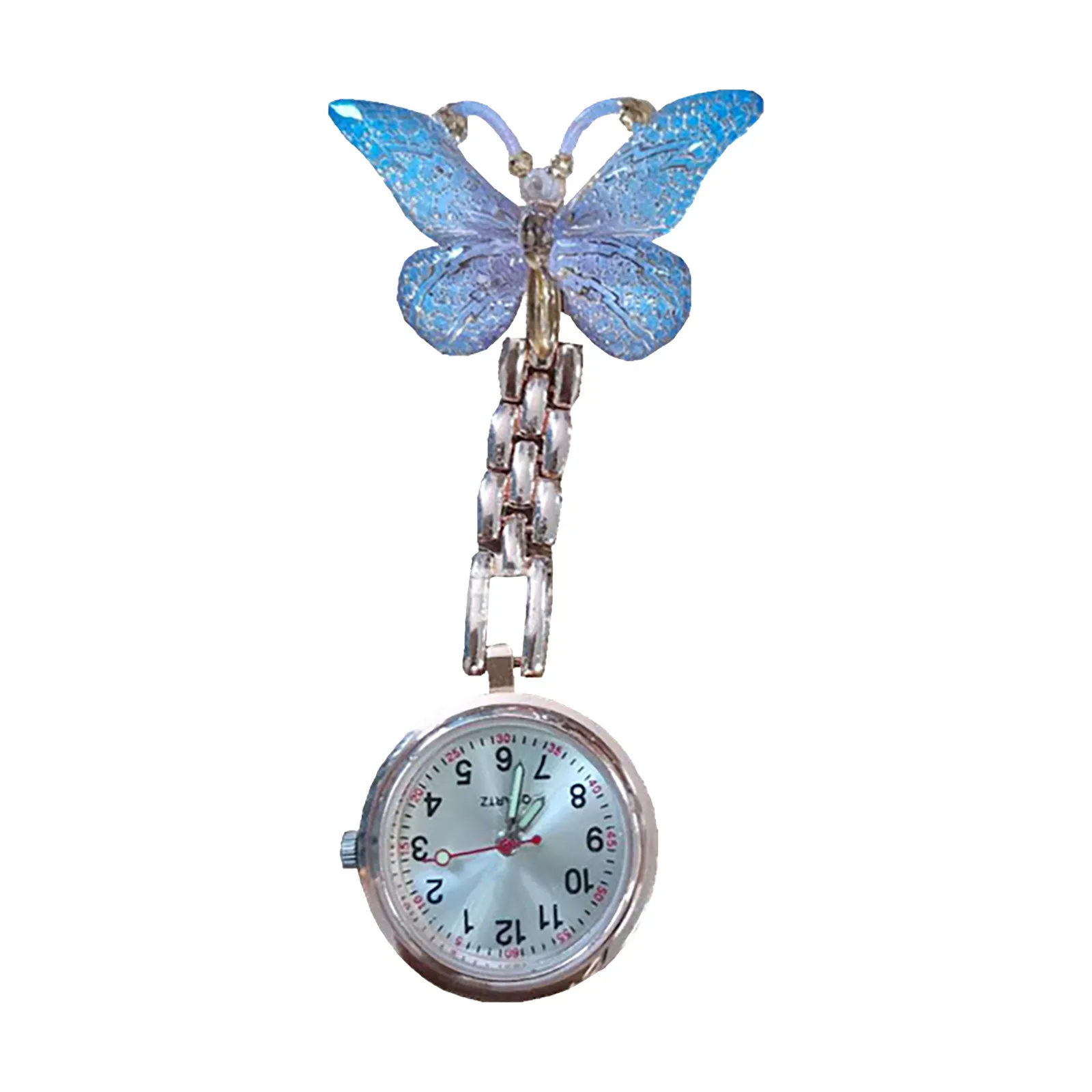 Reloj de bolsillo para mujer, cronógrafo de cuarzo con cadena de mariposa y dibujos animados, creativo, a la moda