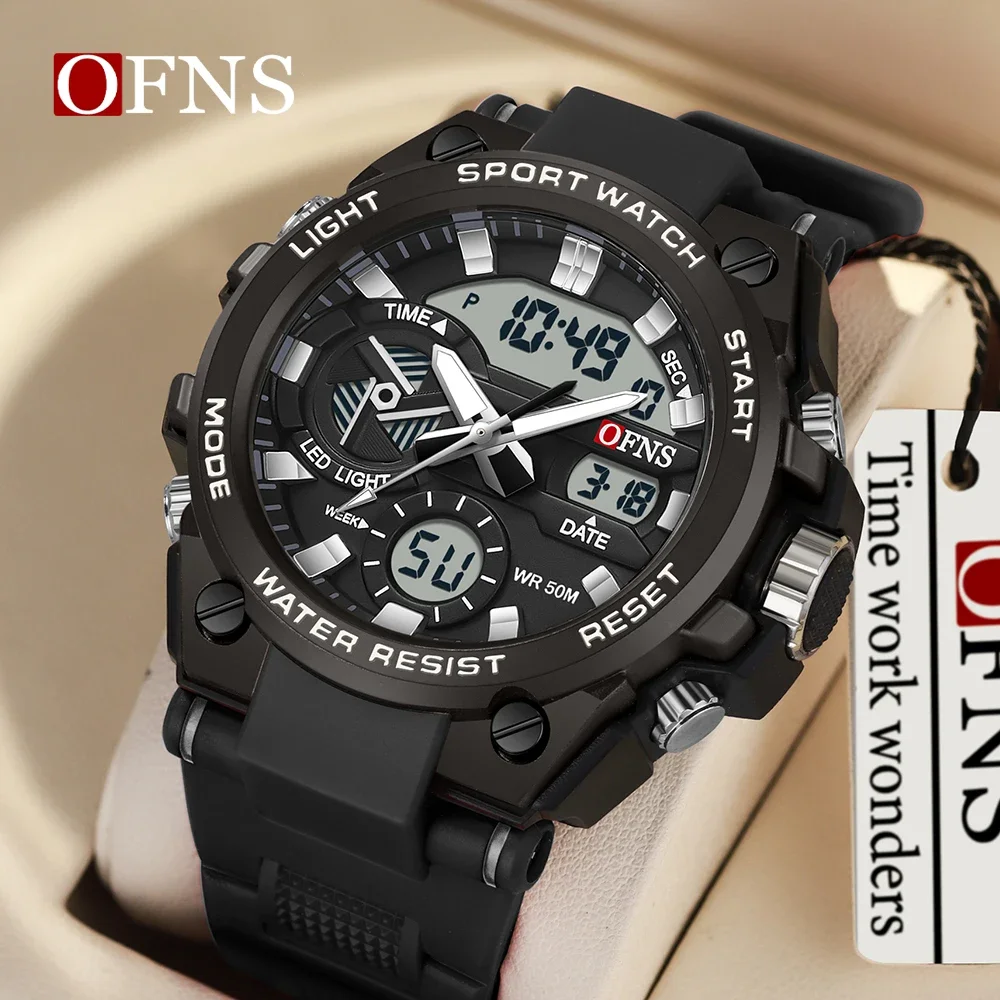 

OFNS Top 3311 Fashion Trend Men's Military Multi functional Night Light Waterproof Electronic Watch Digital Men's Watch 2024