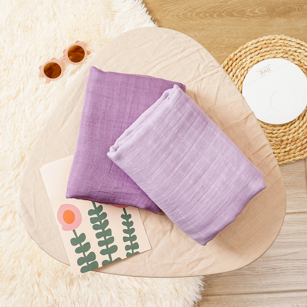 Elinfant 2PCS Solid Color 100% Cotton Newborn Photography Blanket Bakground Bamboo Cotton Muslin Swaddle Blanket