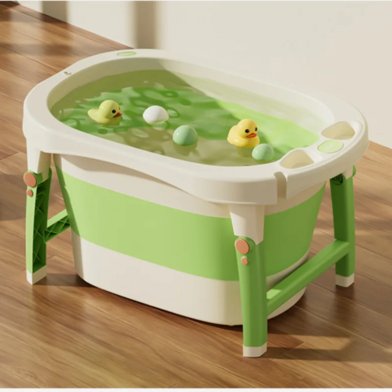 Portable Enlarged BathtubThickened Bath Basin Double Lock Temperature Bath Bucket Folding Storage, Swimming Pool, 0-12 Years Old