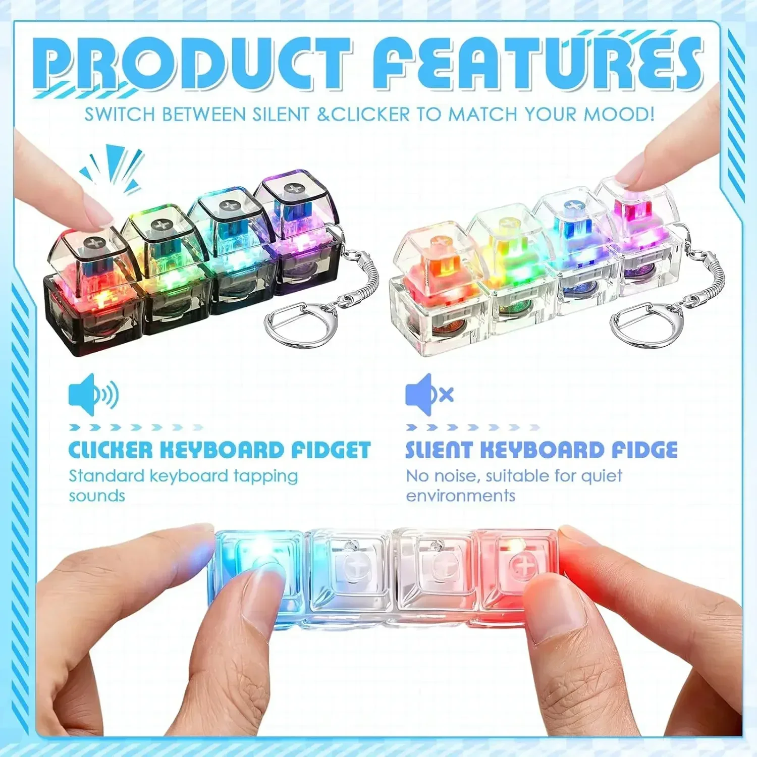 Mechanical Keyboard Switch Keychain | Amagi Light-Up Fidget Toy | Stress Relief Button | Cool Geek Gift  Desk Accessory Edc Gear