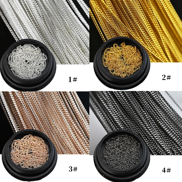 100CM metalowy łańcuszek Nail Art Rhinestone złoty/srebrny stop szpilki ozdoby do paznokci łańcuchy DIY Design Manicure biżuteria akcesoria