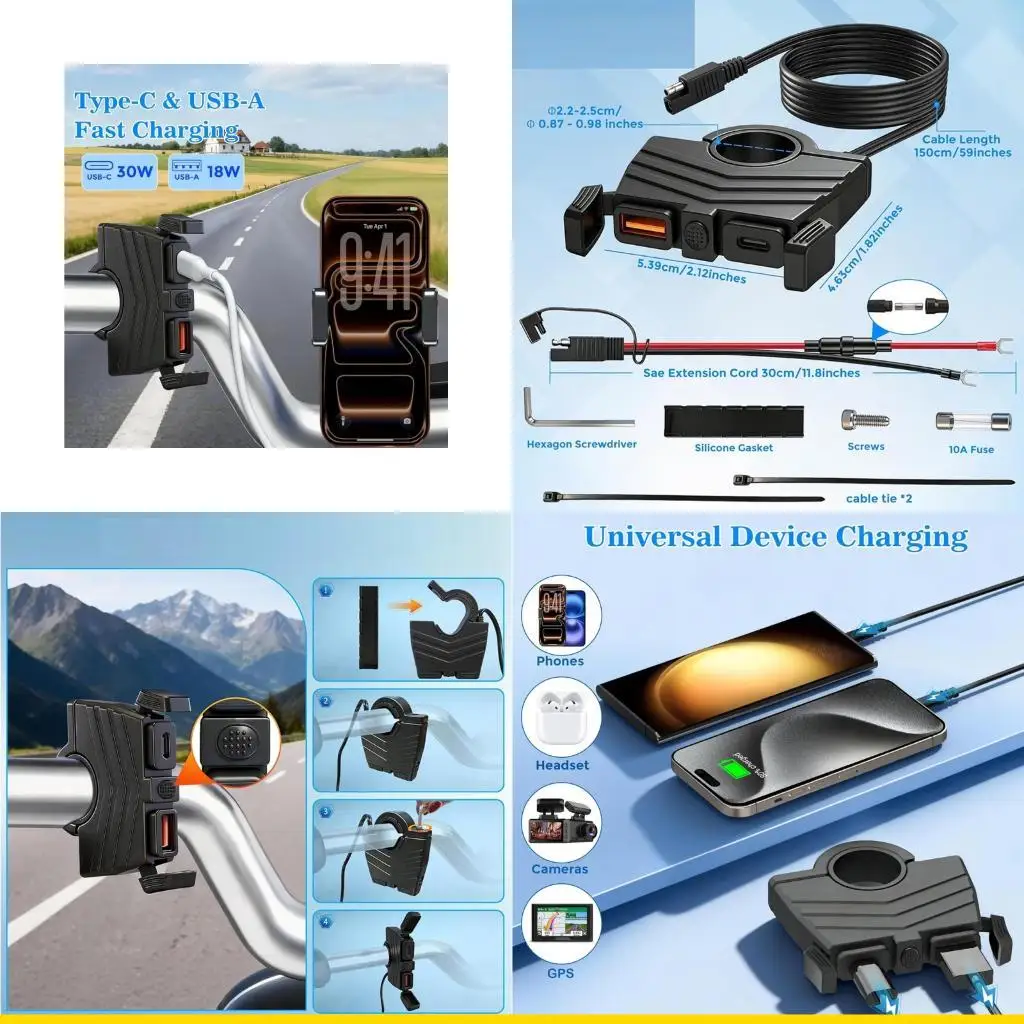 szch-オートバイアクセサリー-usb-充電器-ip65-防水評価サポート-pd-qc30