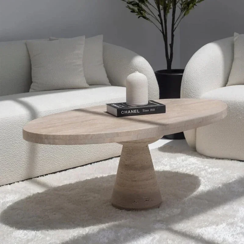 

A57 Natural travertine coffee table household living room creative oval coffee table minimalist designer French coffee table