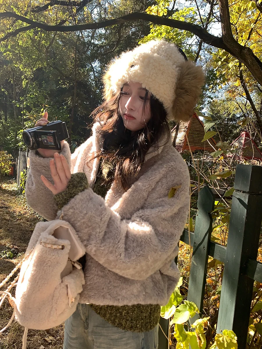 

Sinbounboun Women's ort Coat Korean Sle Warm Windproof Zipper Cardigan Lamb Fur Collar Autumn Winter Faion Outerwear
