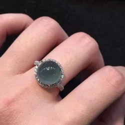 New in Natural High ice lake blue chalcedony rings for women translucent Light Luxury Round Ring Engagement Silver Jewelry