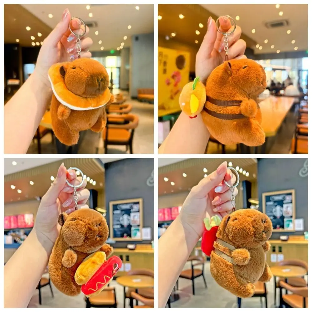 Kawaii Soft Capybara Key Ring Hamburger Toast Plush Animal Pendant Funny Fur Cartoon Doll Keychain Women