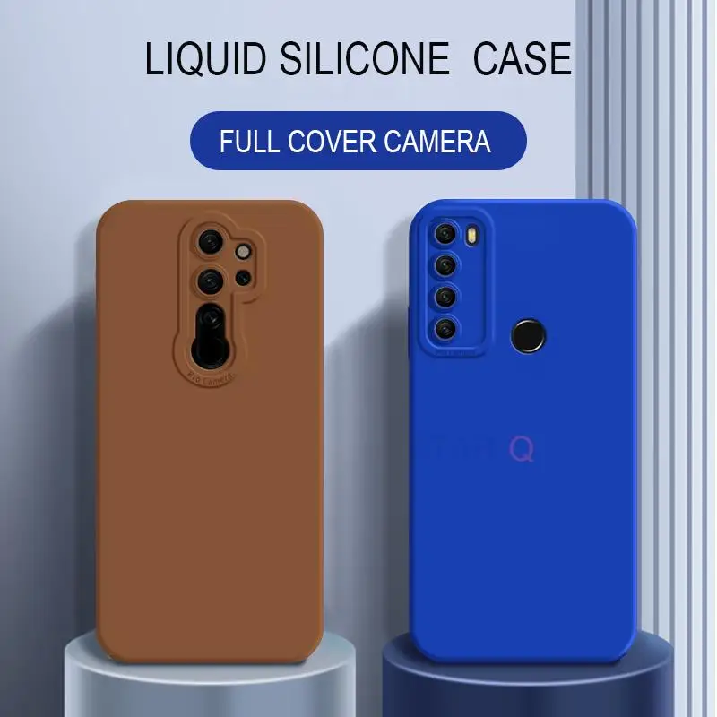 Camera Protection Case On For Xiaomi Redmi Note 8 Pro 8pro Note8 2021 Square Liquid Silicone Brown Matte Back Cover Xiomi