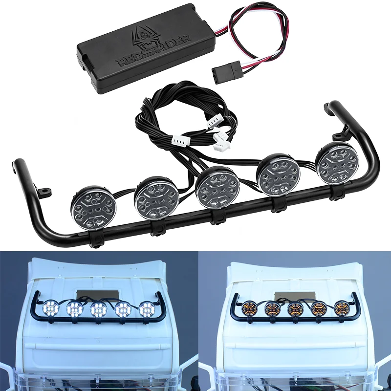 RC Truck LED Car Roof Two-color Multi-mode Spotlight for 1/14 Tamiya for SCANIA 770S 56368 for VOLVO FH16 ACTROS 3363 Car