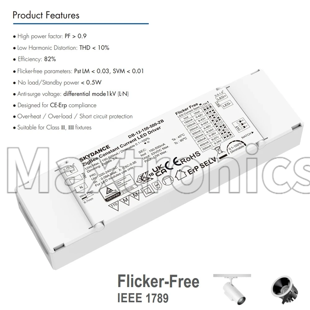 12W Zigbee Constant Current LED Driver DB-12-150-500-ZB TUYA  Alexa Voice Smart Control Dimming 150-500mA Dimmable Power Supply