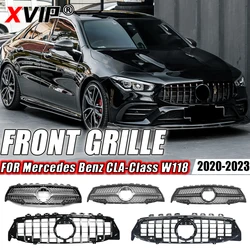 XVIP W118 GT Grille, Black Silver Front Bumper Panamericana Grill for Mercedes CLA Class 20-23 C118 Coupe, X118 Shooting Brake