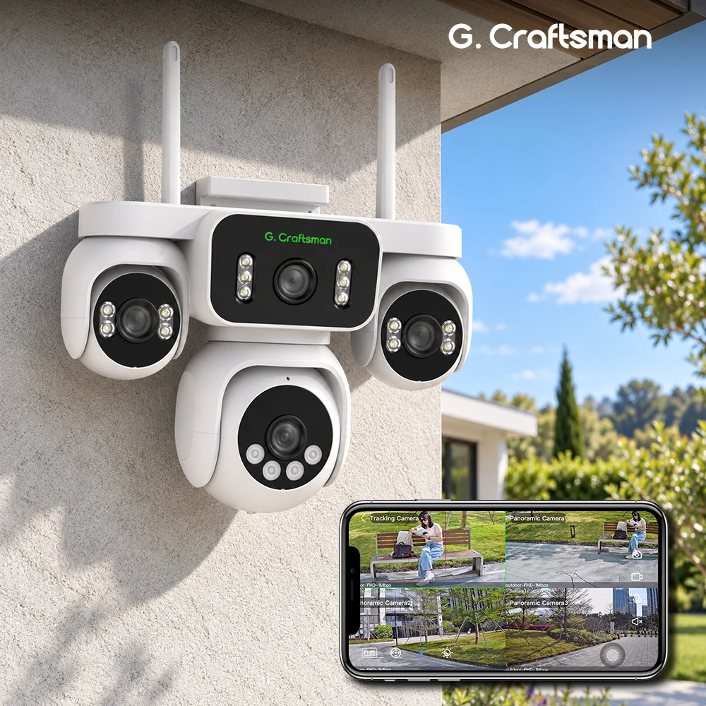 C-R,Wireless IP Camera Outdoor Security WIFI 355° PT with 4 Lenses-2MP*4 HD Video,Night Vision,GW-P13FD-M2R