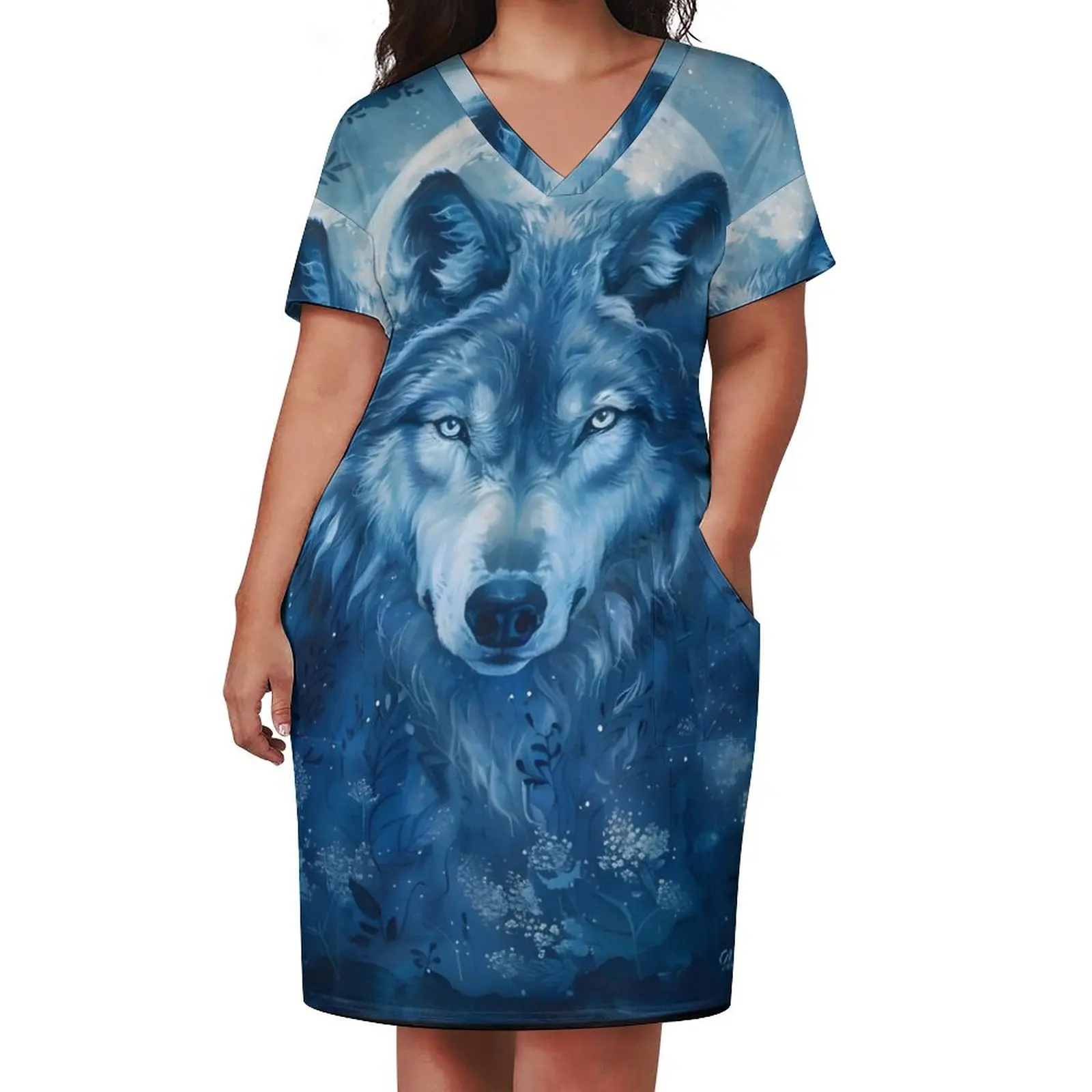 Moonlit Wolf Enchantment Loose Pocket Dress dress summer 2025 women dress party night chic and elegant evening