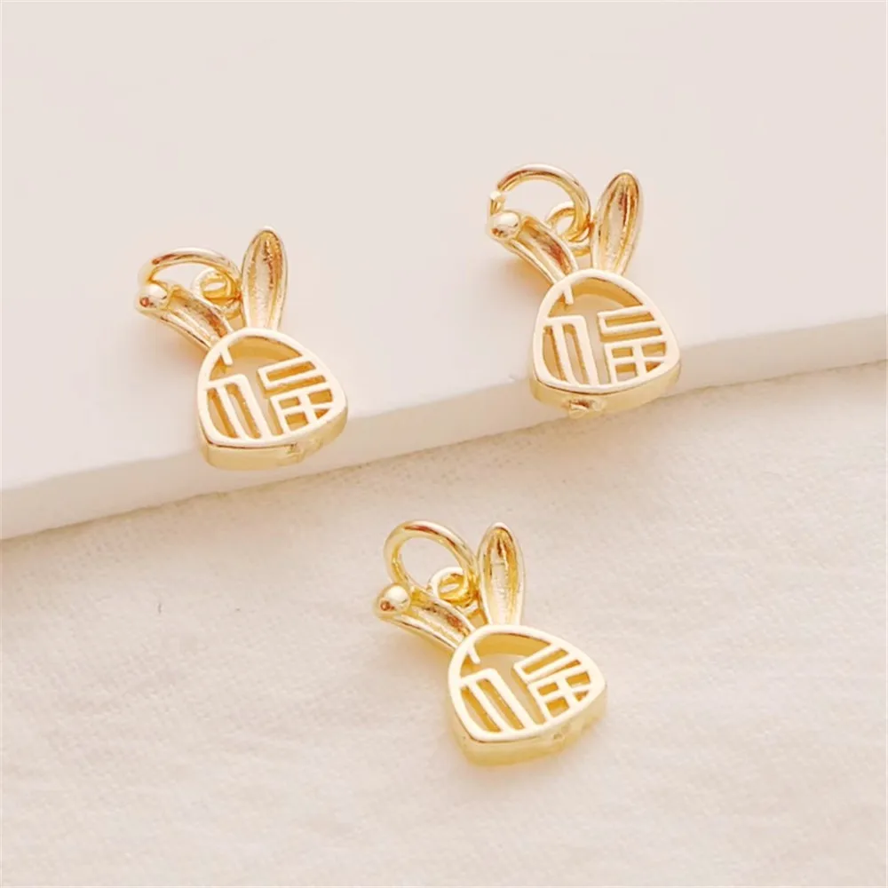 

14K Gold-wrapped Hollow Lucky Rabbit Small Pendant, Bracelet, Necklace, DIY Handmade Jewelry Accessories