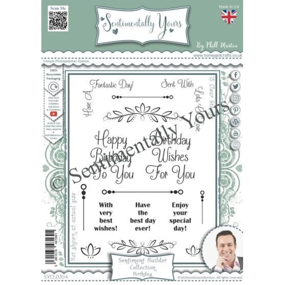 Sentimentally Yours Birthday Stamp Set 6 Sheets Greeting Sentences Stamps DIY Paper Craft Card Making Scrapbook October 2026 New