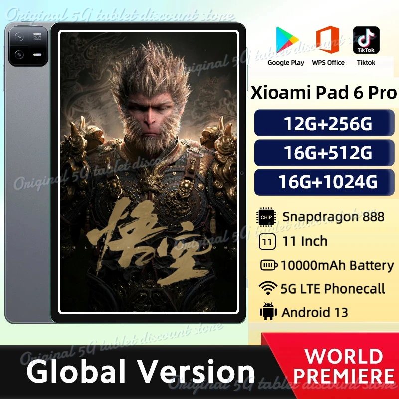 

Global Version Original Tablets PC Android 13 Pad 6 Pro Snapdragon 888 RAM 16GB+ROM 1TB 5G Dual SIM Card 10000mAh HD 4K Tab 2024