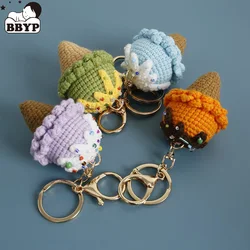 Handmade Crochet Stuffed Key Chain Cute Knitted Ice Cream Doll Key Ring Pendant for Boys Schoolbag Keychain  Amigurumis Finished