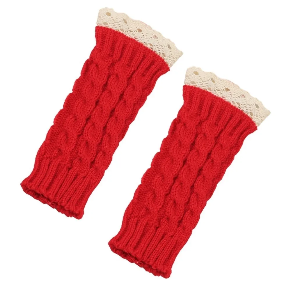 Fashion Lace Trim Fingerless Mittens Thicken Long Women Knitted Gloves Wrist Protection Soft Wrist Mittens Writting Friendly