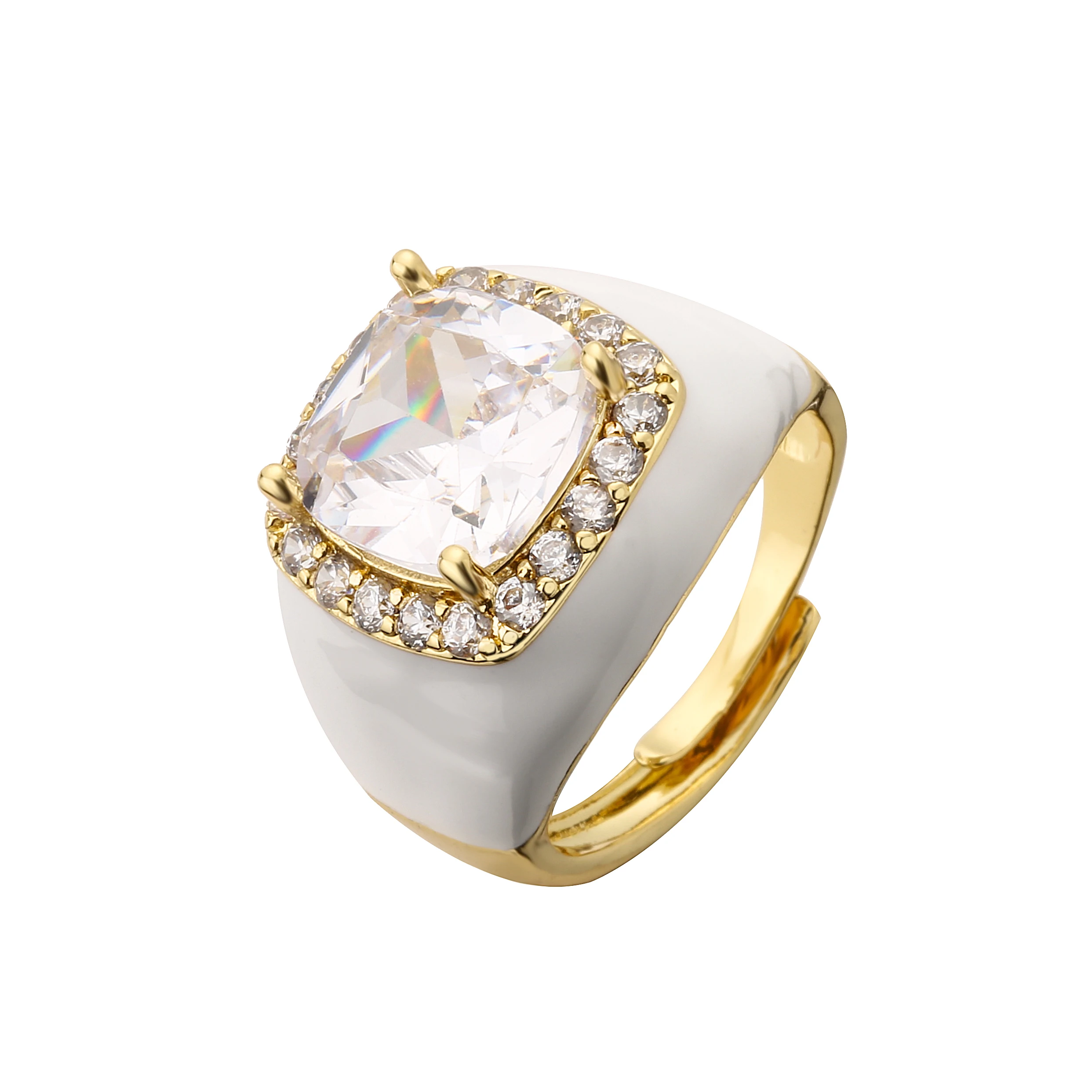 HECHENG,Multicolor Enamel Dripping Oil Zircon Open Ring For Women Adjustable Gold Plated Chunky Finger Rings Gift