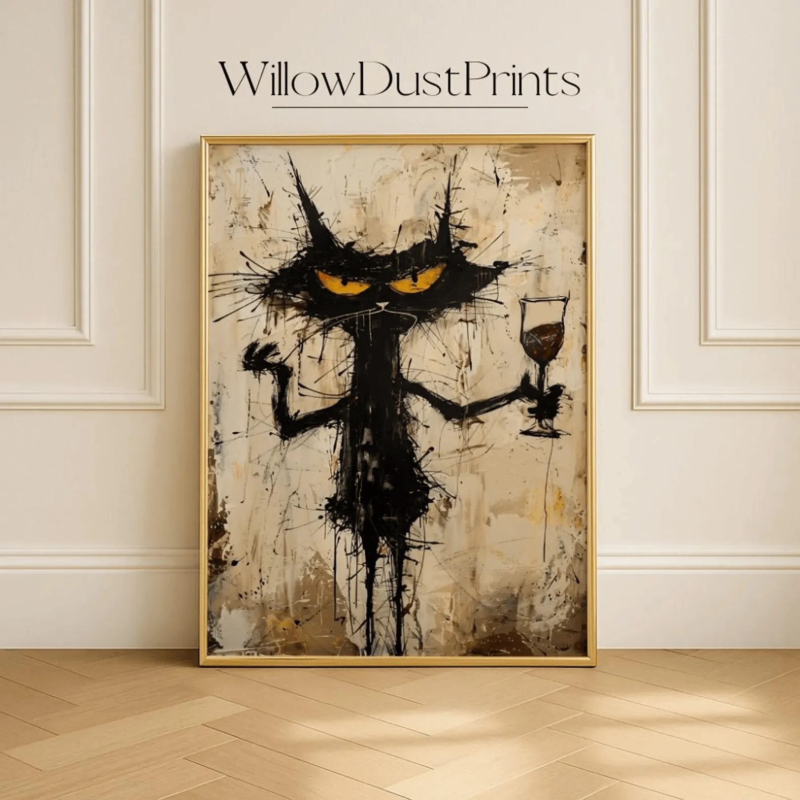 Funny Cat Wall Art Printable Rude Scruffy Cat with Wine Glass Grunge Style Digital Download for Kitchen Office Bar Funny Home