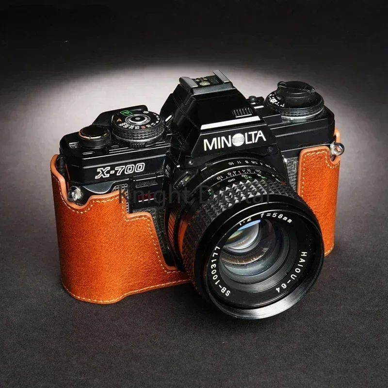 Genuine Leather Cowhide Bag Body Box Camera Case for Minolta X-700 X-570 X-300 X-370 Protective Sleeve Box Base Handwork Photo view 4