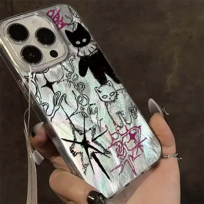 Lovely Cool Cat Y2K Phone Case for Samsung Galaxy S25 S24 S23 S22 S21 FE Ultra Plus 4G 5G Feather Texture Back Cover - náhled 5