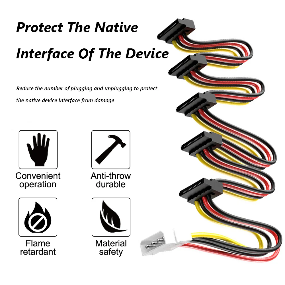 1/2/3PCS 4Pin to 15Pin 1-to-5 SATA Power Splitter 18AWG Tinned Copper for 3.5/2.5 HDD/Optical Drive Stable Power Supply