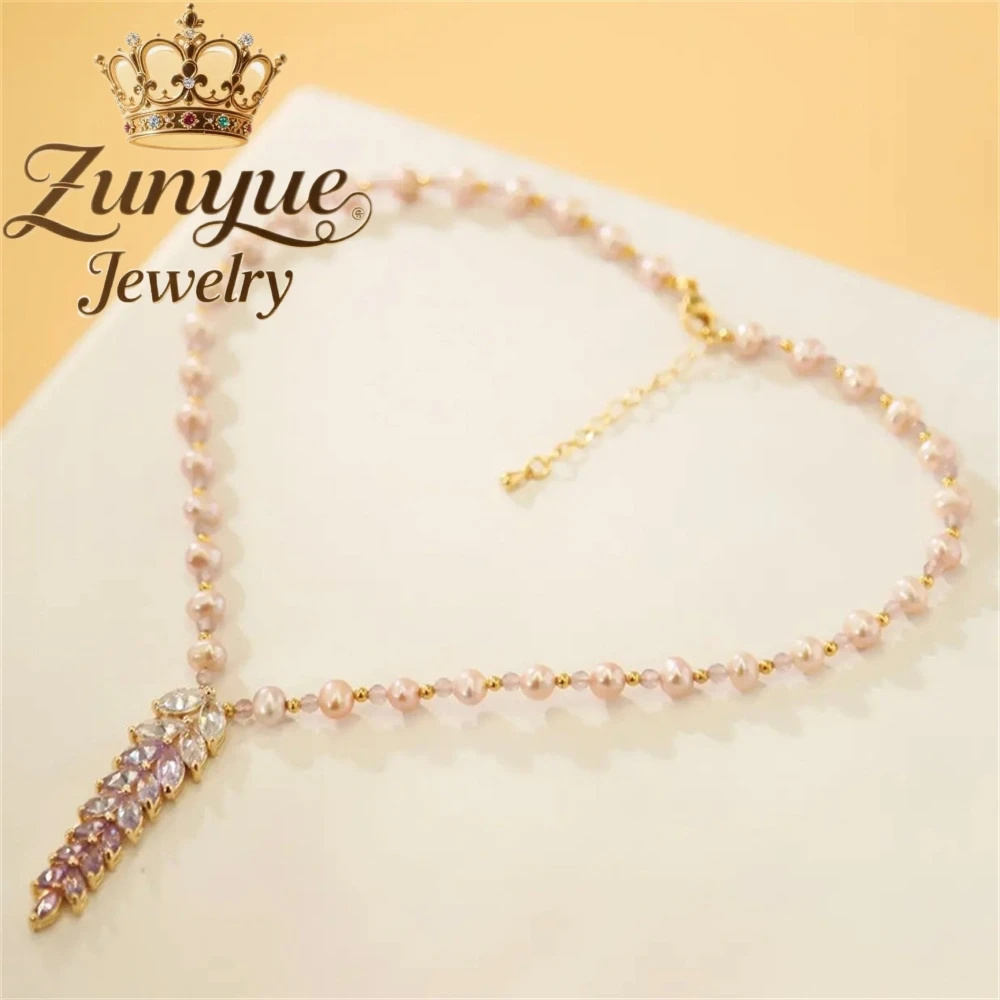 

Natural Freshwater Pearl Wheat Ear Necklace, Versatile Collarbone Chain Beaded New Necklace Accessory Luxury Charms Exquisite