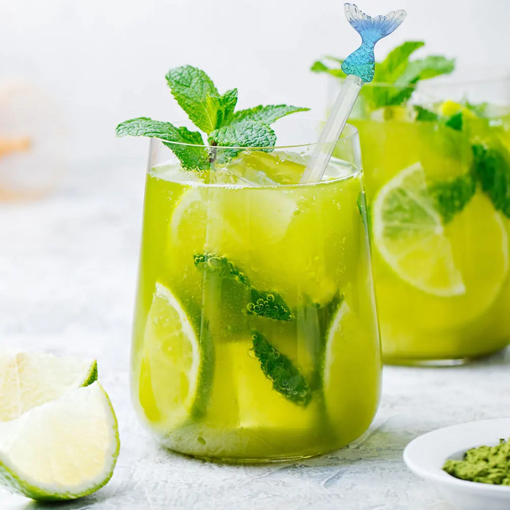 

4Pcs Elegant Mermaid Designed Glass Stirrers High Grade Smooth Finish for Stirring Drinks Kitchen Bar Restaurant Cocktail Mixing