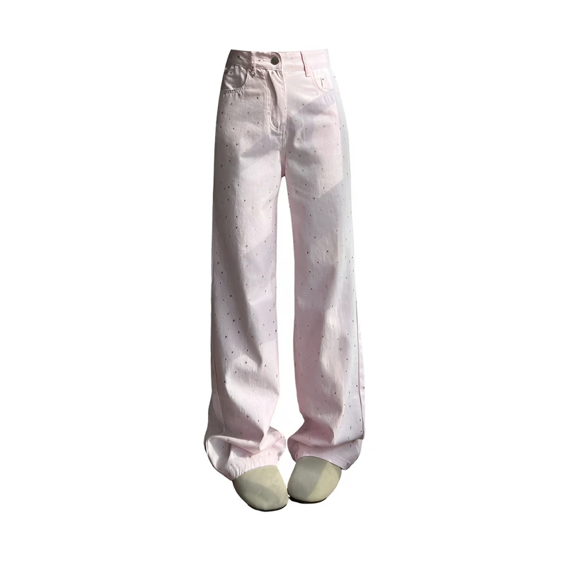 

Women's Starry Sky Hot Stamping Pink Jeans Wide Leg Pants Personalized Trousers Cool Girl Casual Bottoms Female Sweatpants