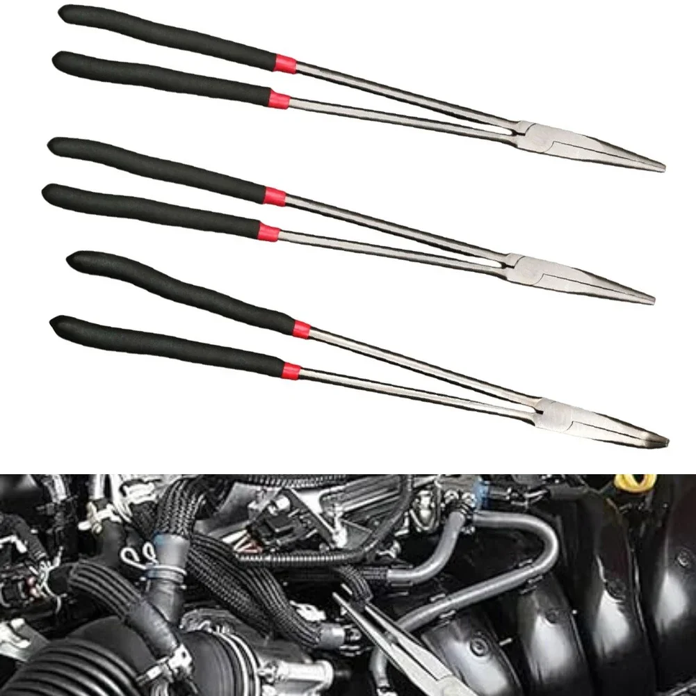 Tip Plier Extra Long Needle Nose Plier 16-inch Straight Head Plier 90° 45° Tip Plier Non-Slip Rubber Handle Extended Pliers
