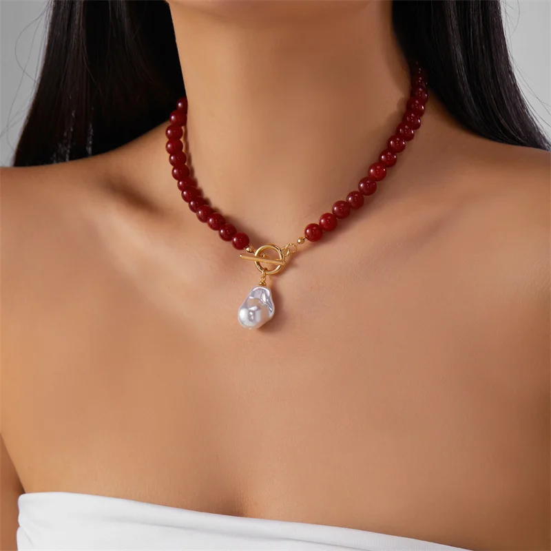 اليدوية البوهيمي غير النظامية سحق الحجر يقلد اللؤلؤ قلادة قلادة روز كوارتز جمشت مطرز قلادة هدية حفلة