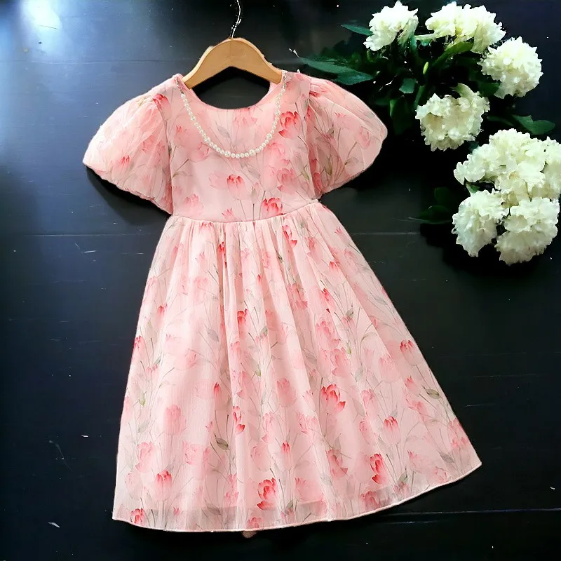 Summer Baby Girls Pink Princess Dresses Kids Outfits Flower Clothes Short Sleeve Dress Kids Party Costumes 6 8 9 10 11 13 Years