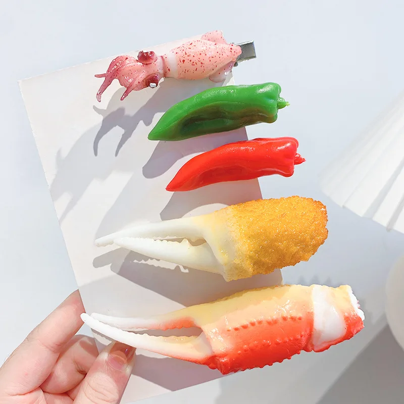 

20 шт., мини-забавная имитация еды для женщин и девочек, краб, чили, кальмар, заколка для волос на ногах, шпилька-лобстер, Рождество, косплей, Хэллоуин