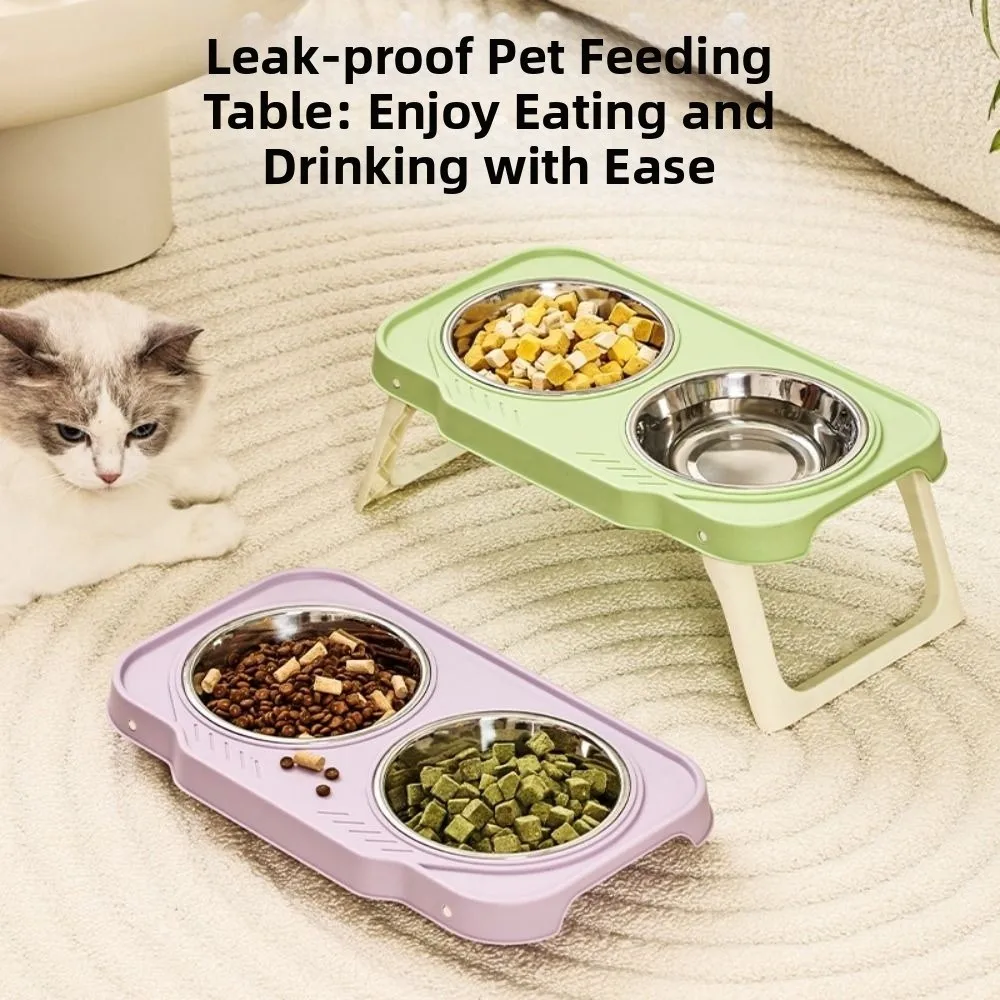 

Double Bowls Pet High Footed Bowl Anti-flip Non-Slip Cat Food Water Bowl Protect Cervical Spine Anti-vomiting