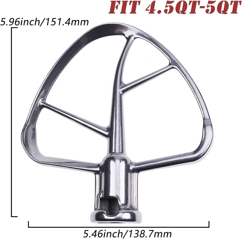 Stainless Steel Flat Beater for KitchenAid Tilt-head & 4.5-5 Qt Stand Mixer, Pastry Mixing Attachment