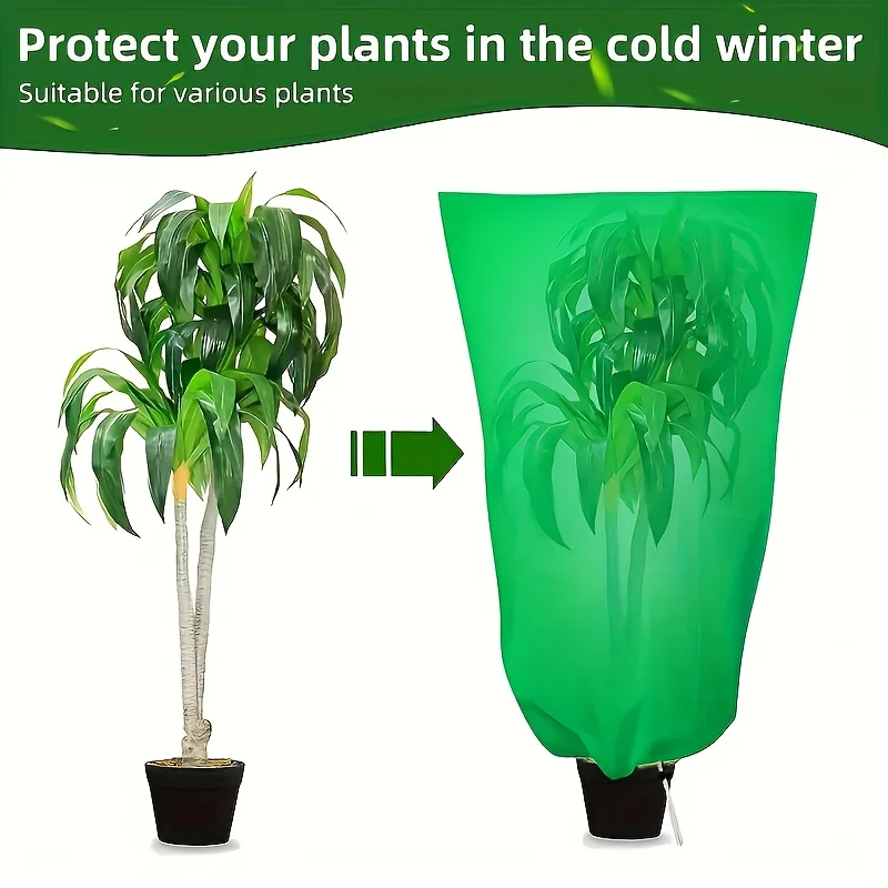

2-piece thick non-woven fabric plant frost protection cover, plant cold protection cover, reusable drawstring plant cover