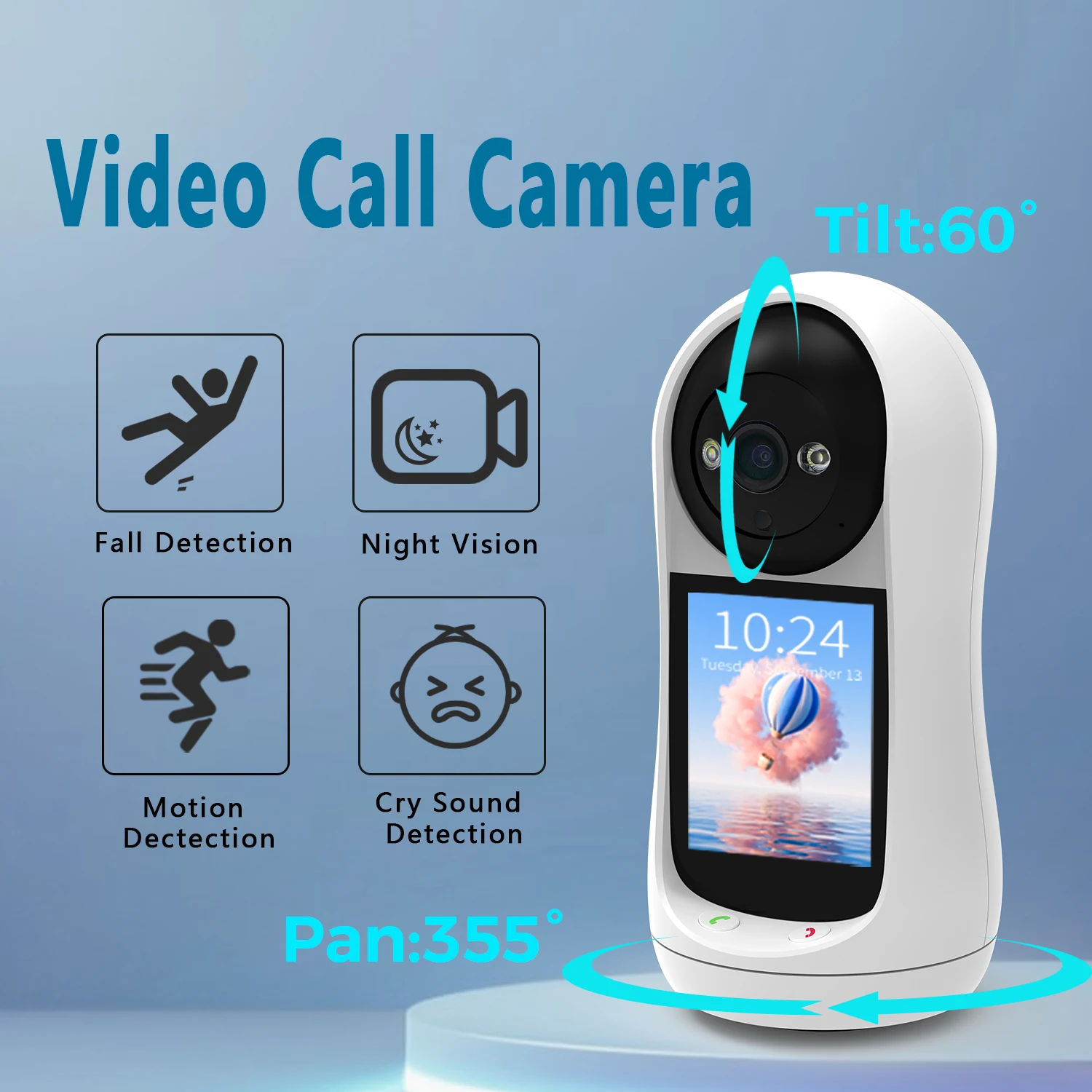 4MP 2K 2.8 inch Big Screen PTZ Wifi Camera Indoor For Baby Monitor Cry Detection Surveillance Camera Home Security Protection