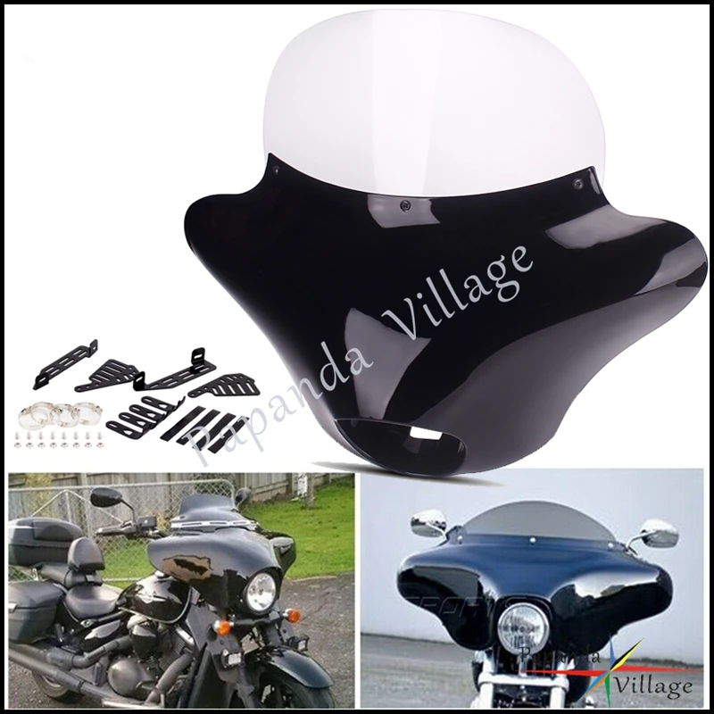 

For Harley Dyna Wide Glide Low Rider Sportster 883 1200 48 72 Motorcycle Batwing Fairing Windscreen w/ Bracket Air Deflector