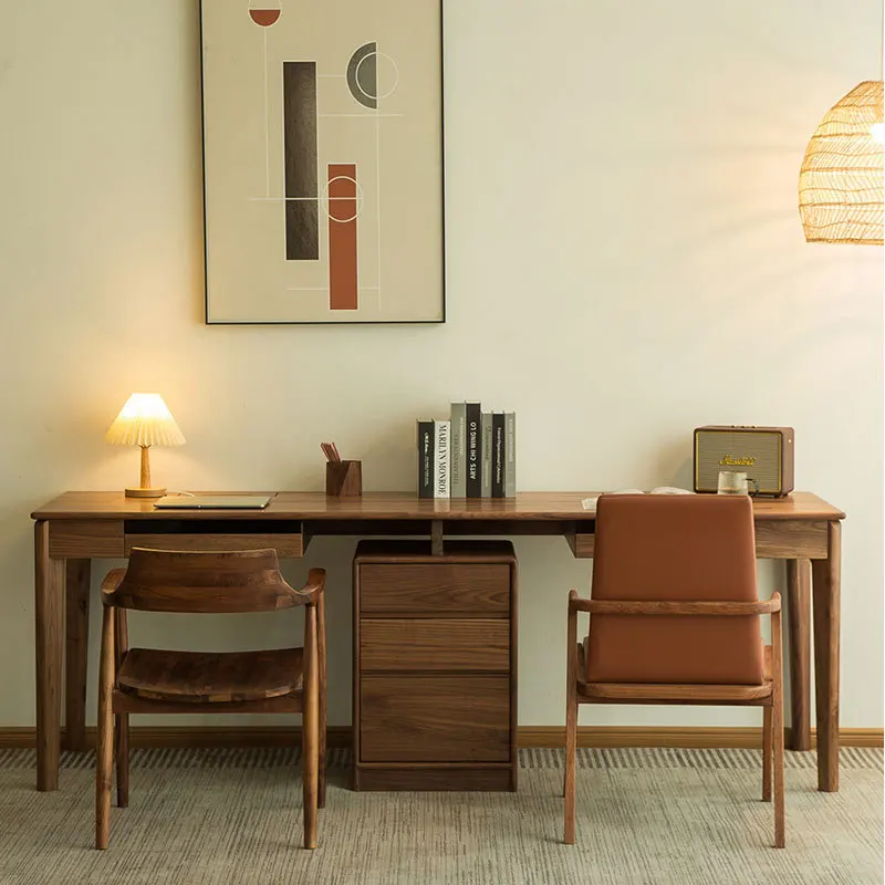 Customizable Black Walnut Solid Wood Double One Against the Wall Computer Learning Bookcase