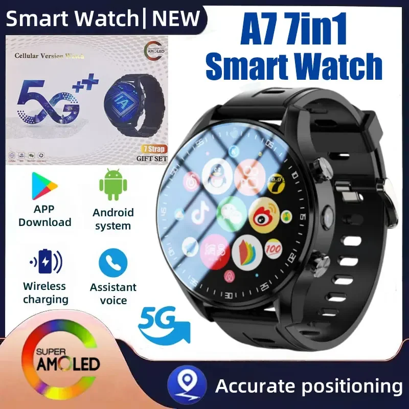 

A7 Smartwatch for Men: 4G Dual Camera Video Call, 128GB Storage, WiFi/GPS Tracker, Waterproof, Google Play Store Access
