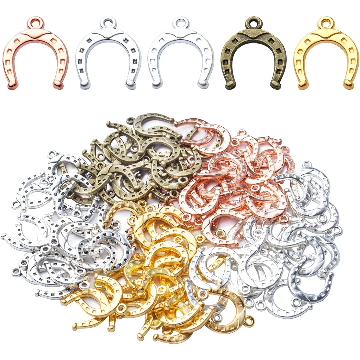 

100pcs Horseshoe Charms Pendant Alloy Vintage Beads Charms for Jewelry Making Necklace Bracelet DIY,5 Colors,16mm×13mm