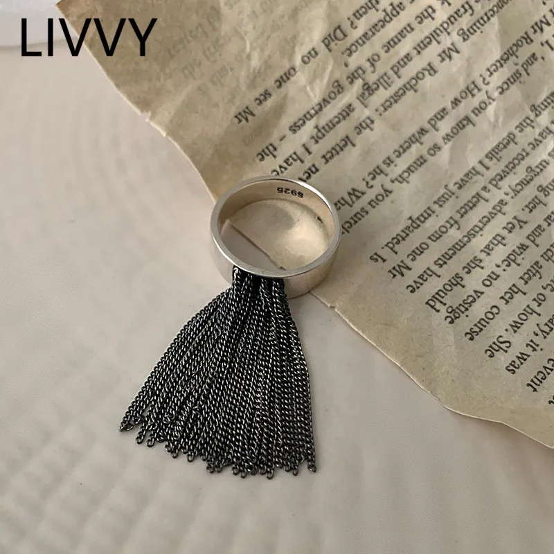 LIVVYSilver Color Simple Geometric Multilayer Tassel  Made With Old Opens Ring for Women Men Fashion Personalized Party Jewelry