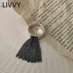 LIVVYSilver Color Simple Geometric Multilayer Tassel Made With Old Opens Ring for Women Men Fashion Personalized Party Jewelry
