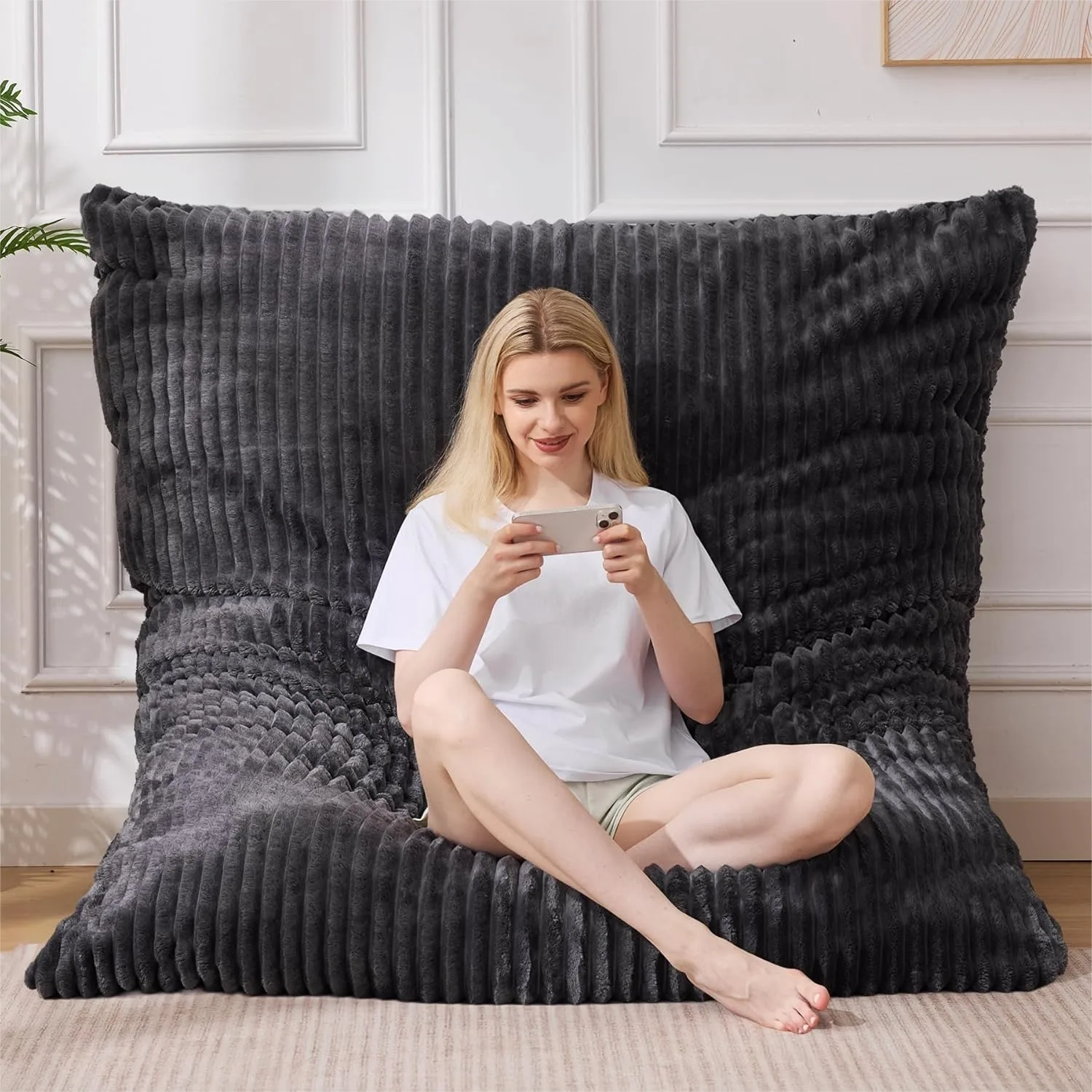 Bean Bag Chair, Giant 4 in 1 Convertible Beanbag for Adults with Memory Foam & Removable Cover, Dark Grey
