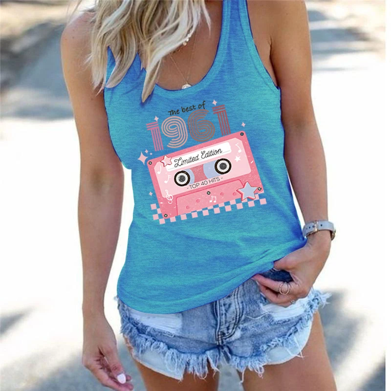 The Best of 1961 Graphic Tank Top Women 64th Birthday Cassette Racerback Tanks Vintage 1961 Limited Edition Summer Casual Tops